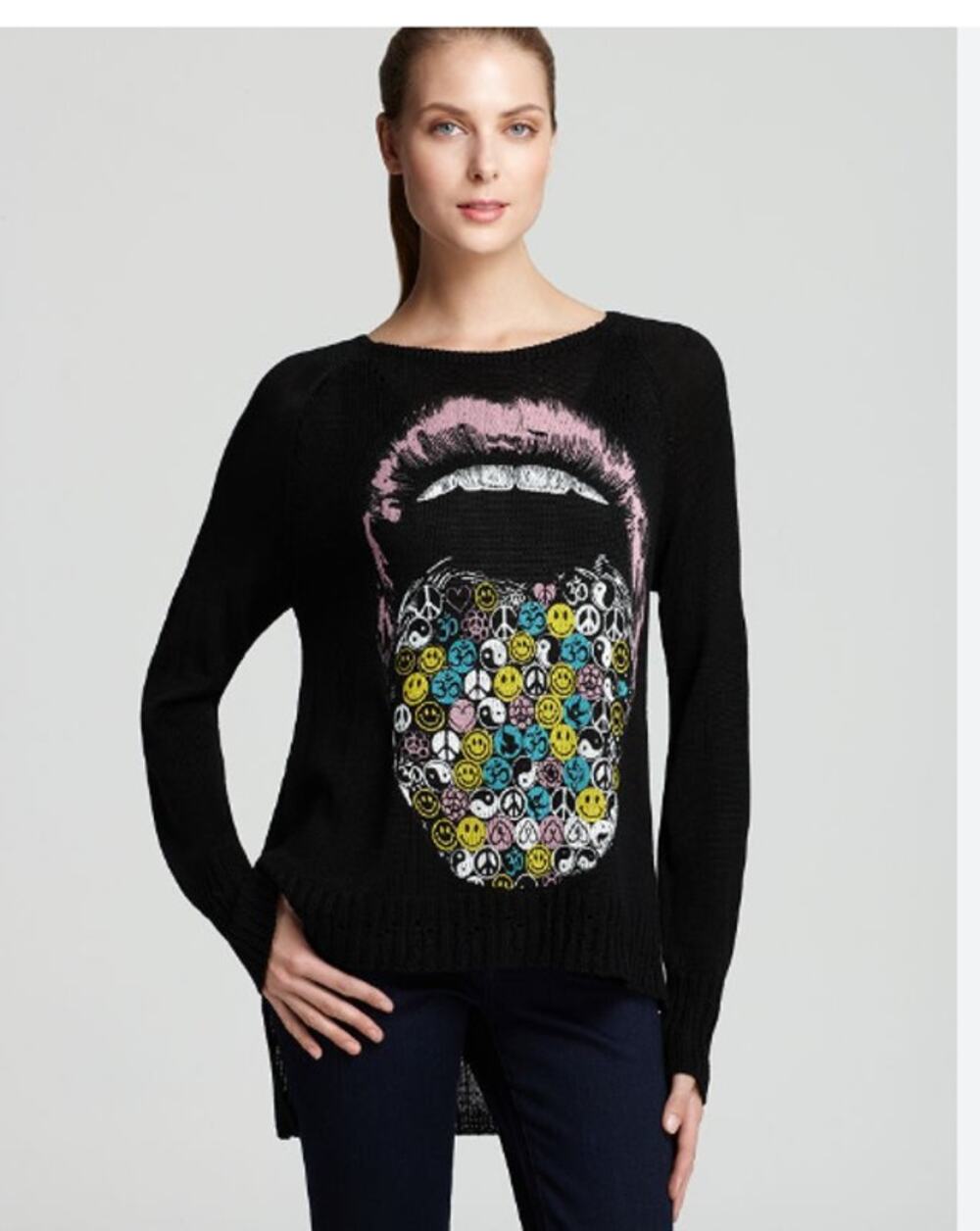 Lauren Moshi Womens Lips Sweatshirt Size Large Black